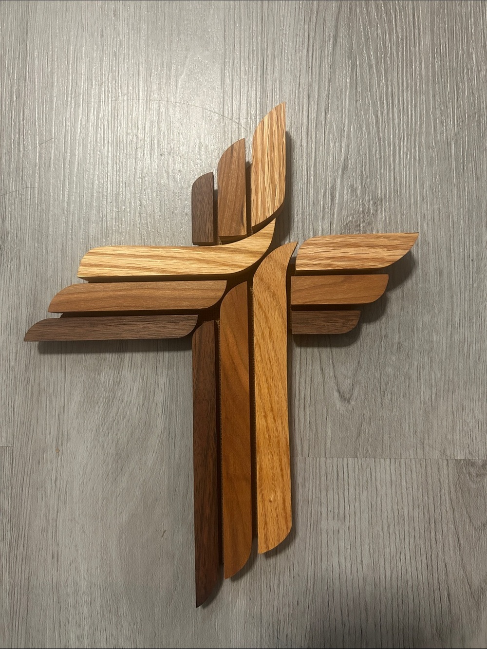 Handcrafted 10-12 inch Multi-Tone Wood Wall Cross - Natural Brown and Tan